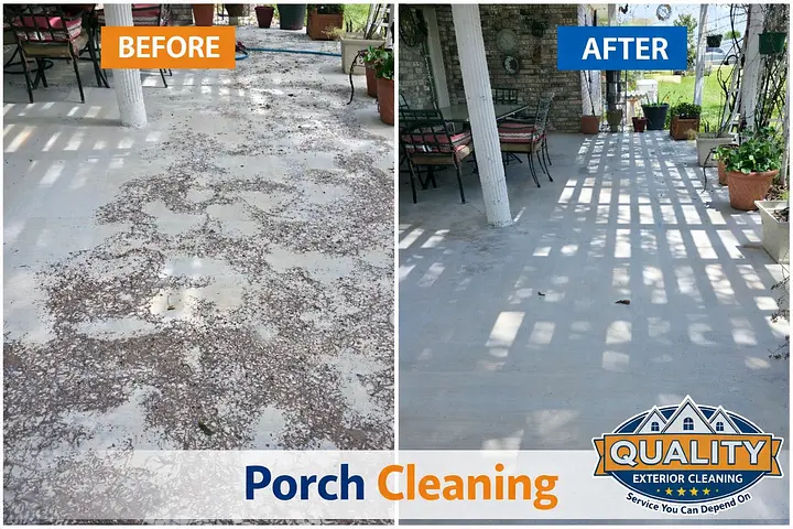 Concrete porch cleaning before and after